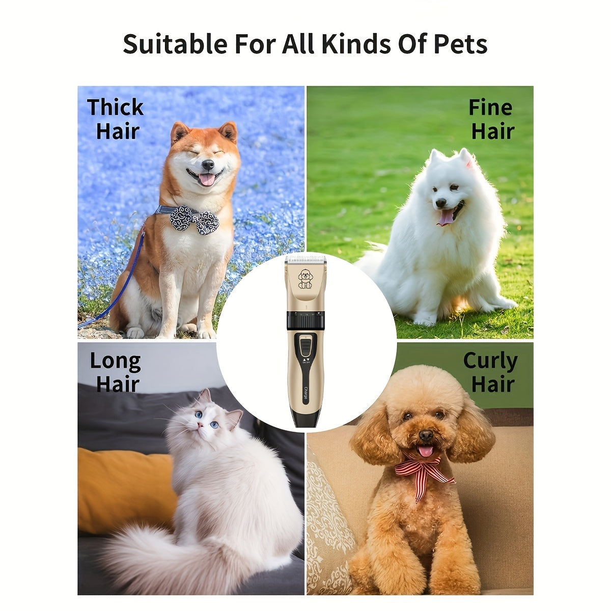 Rechargeable Low Noise Cordless Electric Pet Clipper for Grooming Dog and Cat Hair, Dog Hair Clipper Kit, Suitable for Pet Hair of Various Sizes and Lengths, Pet Hair Trimmer, Suitable for Hair of Cats, Dogs, and Humans